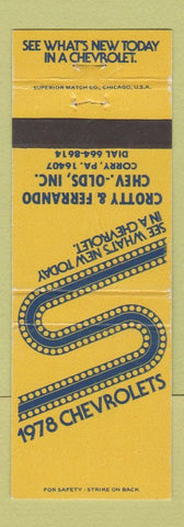 Matchbook Cover - 1978 Chevrolet Crotty Ferrando Corry PA