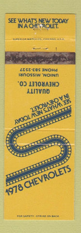 Matchbook Cover - 1978 Chevrolet Quality Chevy Union MO WEAR