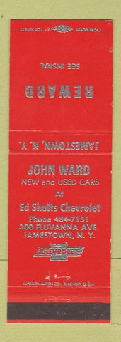 Matchbook Cover - Ed Shults Chevrolet Jamestown NY John Ward