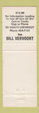 Matchbook Cover - Ed Shults Chevrolet Jamestown NY Bill Vervoort