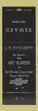 Matchbook Cover - Ed Shults Chevrolet Jamestown NY Art Elmeer