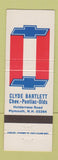 Matchbook Cover - Clyde Bartlett Chevrolet Pontiac Oldsmobile Plymouth NH