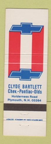 Matchbook Cover - Clyde Bartlett Chevrolet Pontiac Oldsmobile Plymouth NH