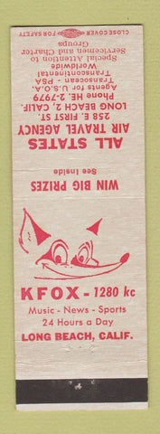 Matchbook Cover - All States Travel Agency Long Beach CA KFOX Radio