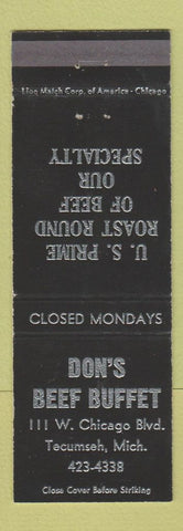 Matchbook Cover - Don's Beef Buffet Tecumseh MI
