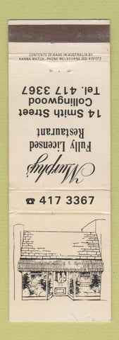 Matchbook Cover - Murphy's Restaurant Collingwood Australia