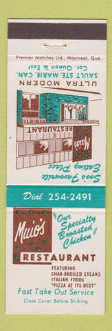 Matchbook Cover - Muio's Restaurant Italian Pizza Sault Ste Marie ON