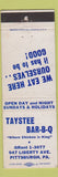 Matchbook Cover - Taystee BBQ Pittsburgh PA