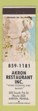 Matchbook Cover - Akron Restaurant Akron PA