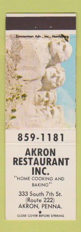Matchbook Cover - Akron Restaurant Akron PA