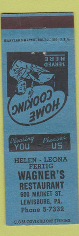 Matchbook Cover - Wagner's Restaurant Lewisburg PA