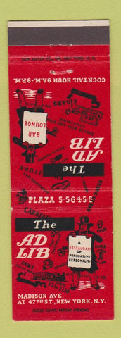 Matchbook Cover - The Add Lib New York City Restaurant