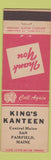 Matchbook Cover - King's Kanteen Fairfield ME