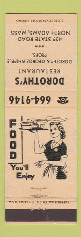 Matchbook Cover - Dorothy's Restaurant North Adams MA