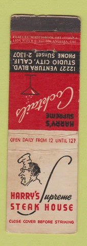 Matchbook Cover - Harry's Uptown Steak House Studio City CA feature WEAR