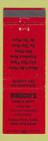 Matchbook Cover - Dinucci's Italian Restaurant Valley Ford CA