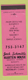 Matchbook Cover - Jack Schmitt's Harten House Waterbury CT PINK
