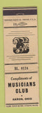 Matchbook Cover - Musicians Club Akron OH