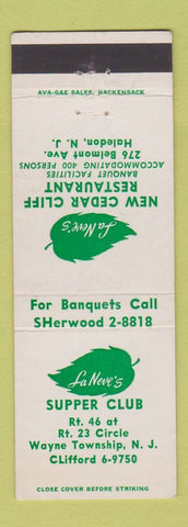 Matchbook Cover - LaNeve's Supper Club Wayne Township Haledon NJ