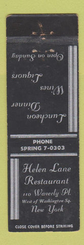 Matchbook Cover - Helen Lane Restaurant New York City WORN