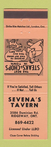 Matchbook Cover - Sevena's Tavern Ridgeway ON