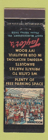 Matchbook Cover - Taylor's Restaurant East McKeesport PA WEAR