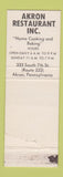 Matchbook Cover - Akron Restaurant Akron PA WEAR