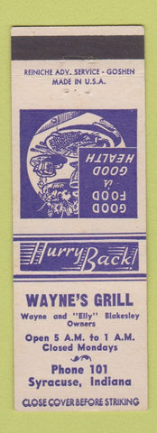 Matchbook Cover - Wayne's Grill Syracuse IN
