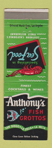 Matchbook Cover - Anthony's Fish Grottos San Diego La Jolla La Mesa CA