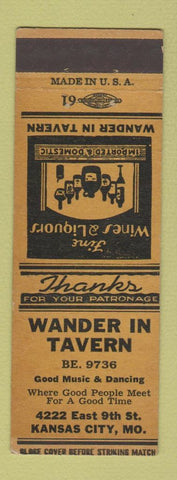 Matchbook Cover - Wander In Tavern Kansas City MO