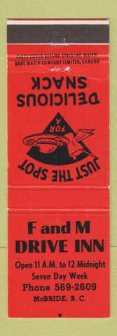 Matchbook Cover - F and M Drive Inn McBride BC