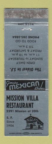 Matchbook Cover - Mission Villa Restaurant San Francisco CA WEAR