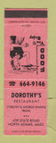Matchbook Cover - Dorothy's Restaurant North Adams MA