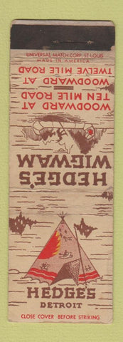 Matchbook Cover - Hedge's Wigwam Detroit MI WORN