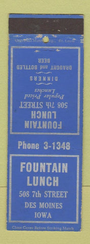 Matchbook Cover - Fountain Lunch Des Moines IA