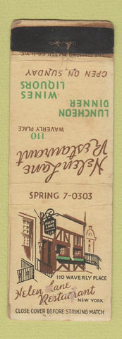 Matchbook Cover - Helen Lane Restaurant New York City WORN