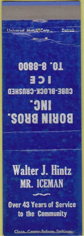 Matchbook Cover - Walter Hintz Ice Detroit? MI