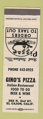 Matchbook Cover - Gino's Pizza El Cajon CA