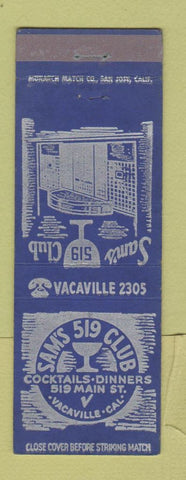 Matchbook Cover - Sam's 519 Club Vacaville CA
