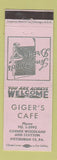 Matchbook Cover - Giger's Cafe Pittsburgh PA
