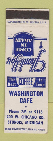 Matchbook Cover - Washington Cafe Sturgis MI