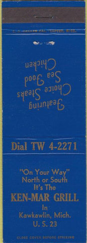 Matchbook Cover - Ken Mar Grill Kawkawlin MI