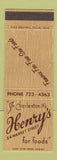 Matchbook Cover - Henry's Restaurant Charleston