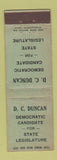 Matchbook Cover - DC Duncan State Legislature Election