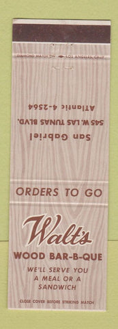 Matchbook Cover - Walt's BBQ San Gabriel CA