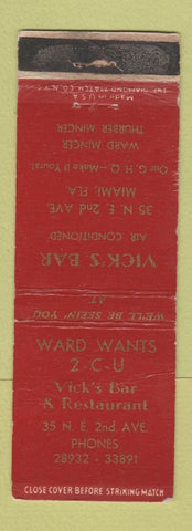 Matchbook Cover - Vick's Bar Restaurant Miami FL WEAR