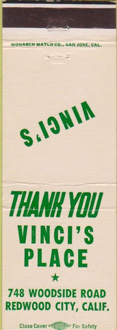Matchbook Cover - Vinci's Place Redwood City CA