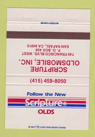 Matchbook Cover - Scripture Oldsmobile San Rafael CA 40 Strike
