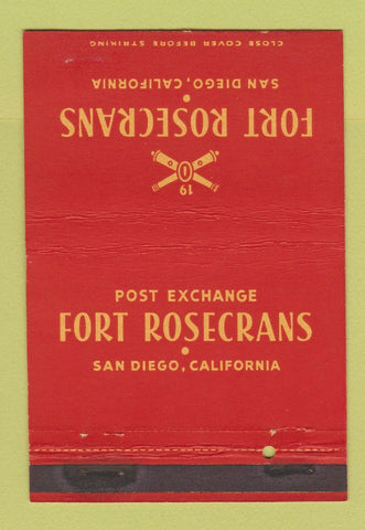Matchbook Cover - Post Exchange Fort Rosecrans San Diego CA postcard 40 Strike