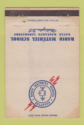 Matchbook Cover Radio Materiel School Navy Washington DC postcard WEAR 40 Strike